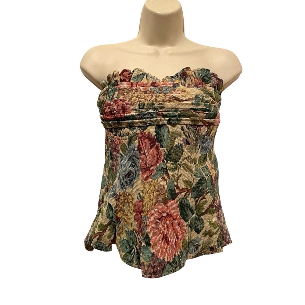 NWT PrettyLittleThing Green Floral Jacquard Corset Size 12 (US)